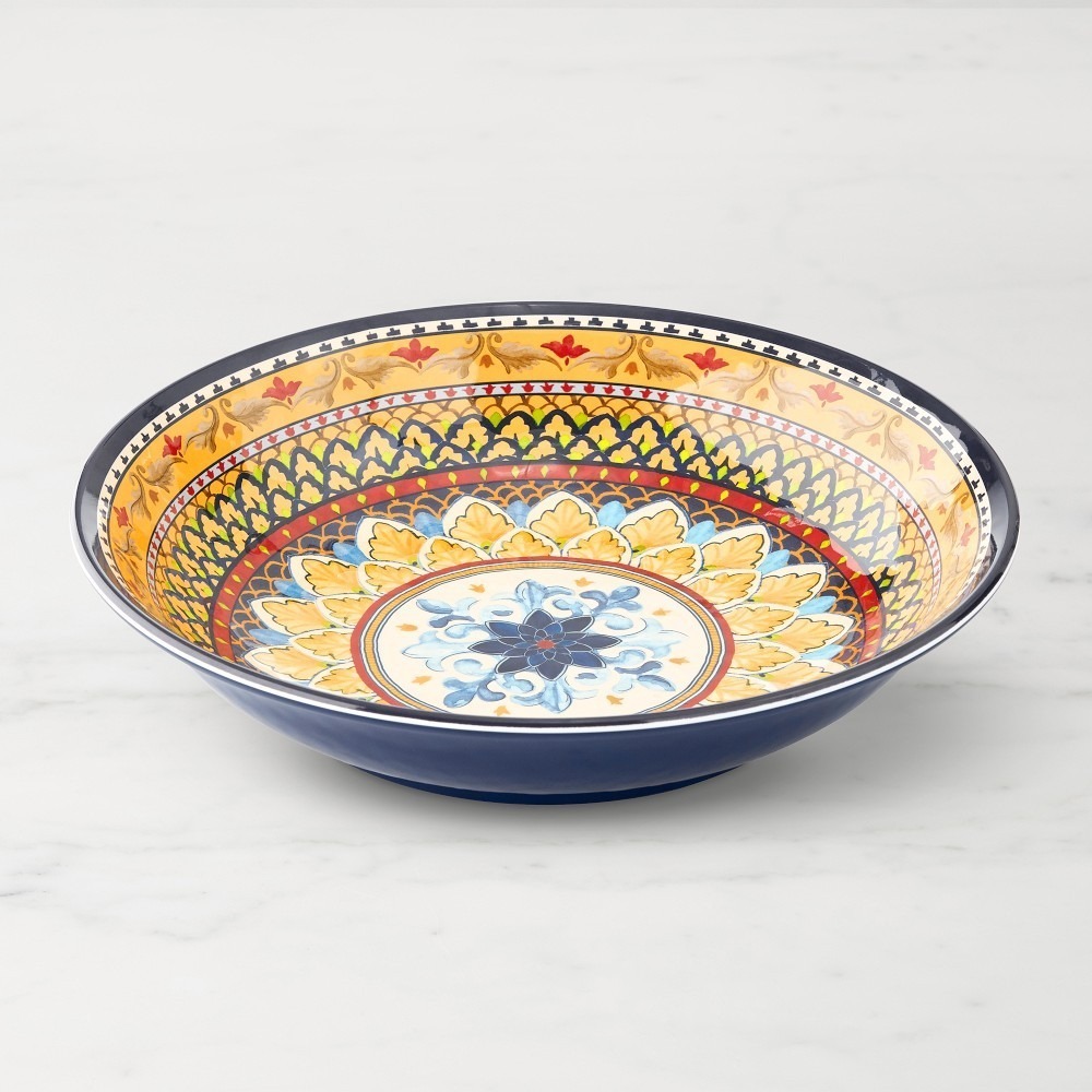 Williams Sonoma Sicily Serving Bowl 13" Outdoor Melamine Gold Blue Boho New
